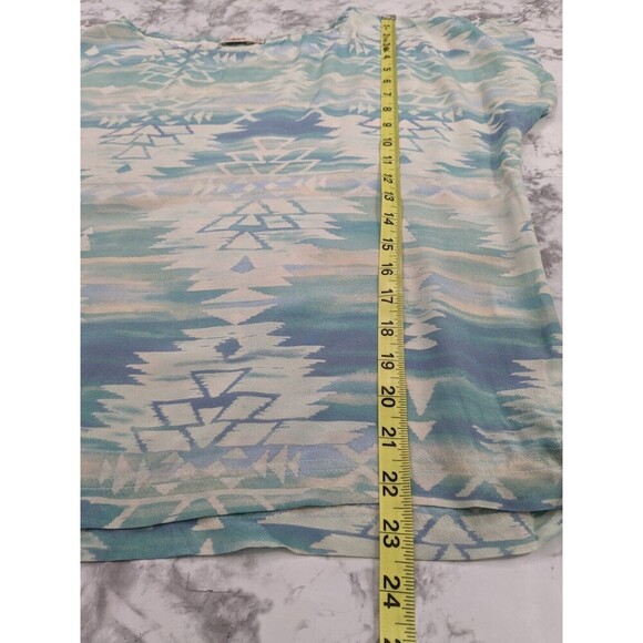FAHERTY Womens Silk Aztec Print T Shirt  Small Cream Blue Tribal Top Blouse Sz M - Picture 4 of 6